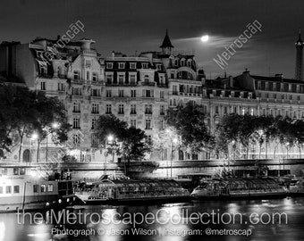Black and White, Paris Photography, Paris France Photography , Fine Art Photography, Paris Pictures, Hotel Seine at Night