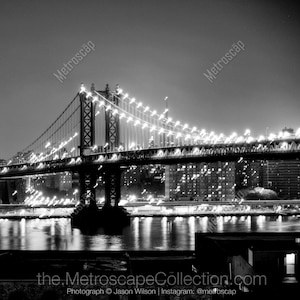 Fotografía del puente de Manhattan, impresión artística en blanco y negro de Nueva York