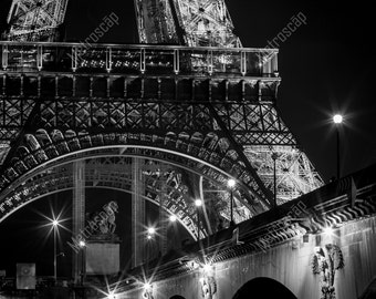 Eiffel Tower Print, Pont D'Iena Bridge, Black and White Paris Photography