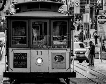 San Francisco Black and White Pictures | Black and White trolly car powell market turnaround Wall Art. San Francisco Office Art