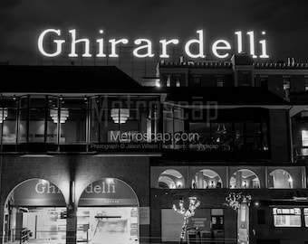 San Francisco Black and White Pictures | Black and White ghirardelli square night Wall Art. San Francisco Office Art