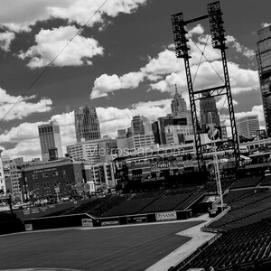 Detroit Pictures Black & White. Detroit Skyline From Comerica Park Black And White Wall Art. Detroit Black And White Photography