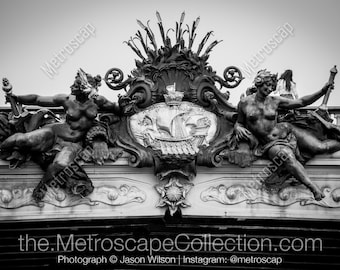 Paris Photography, Pont Alexandre III Bridge Nymphs, Black and White Fine Art