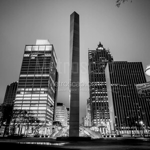 Detroit Pictures Black & White. Hart Plaza Downtown Detroit Skyline Black And White Wall Art. Detroit Black And White Photography