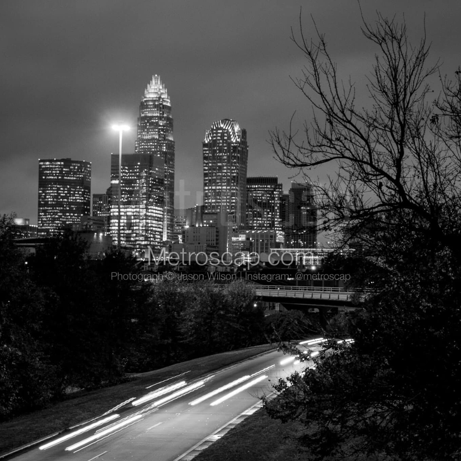 Downtown Charlotte I77 Black & White Wall Art. Charlotte Black and ...