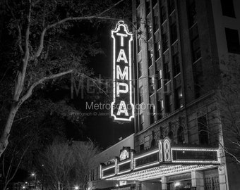 Tampa Theater At Night Black & White Wall Art. Tampa Black And White Pictures | Tampa Office Art