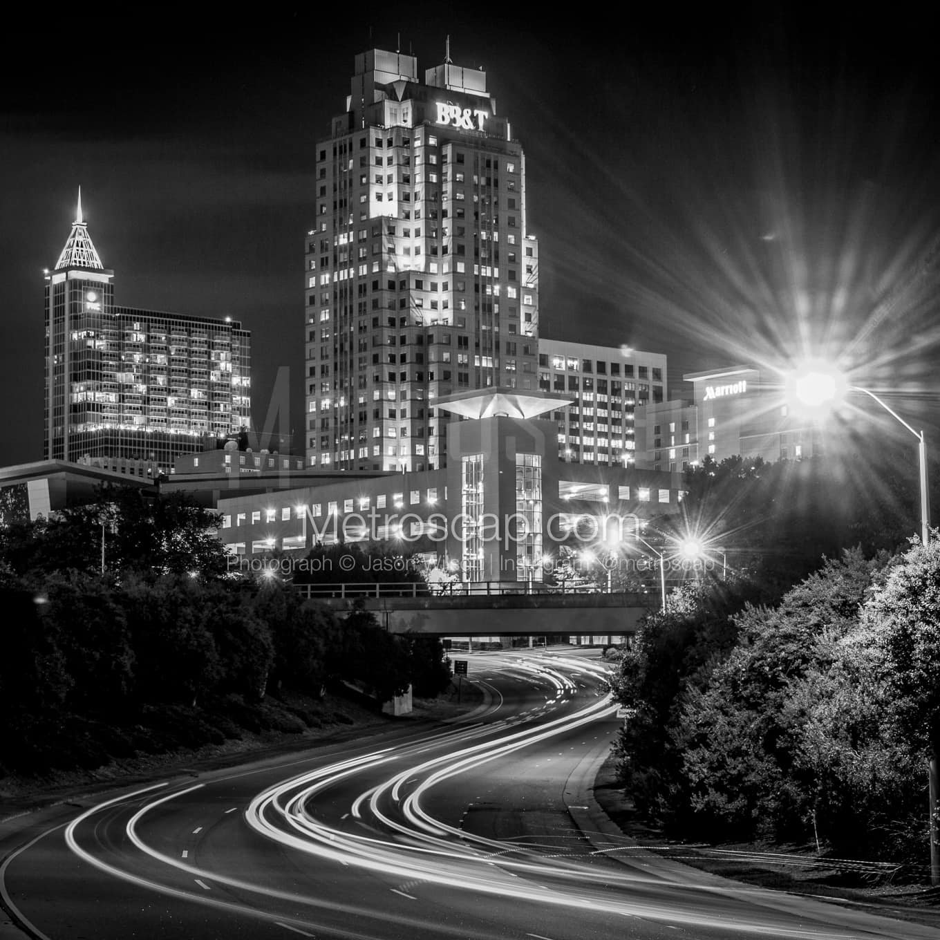Downtown Raleigh Nc Skyline at Night Mcdowell Black & White Wall Art ...