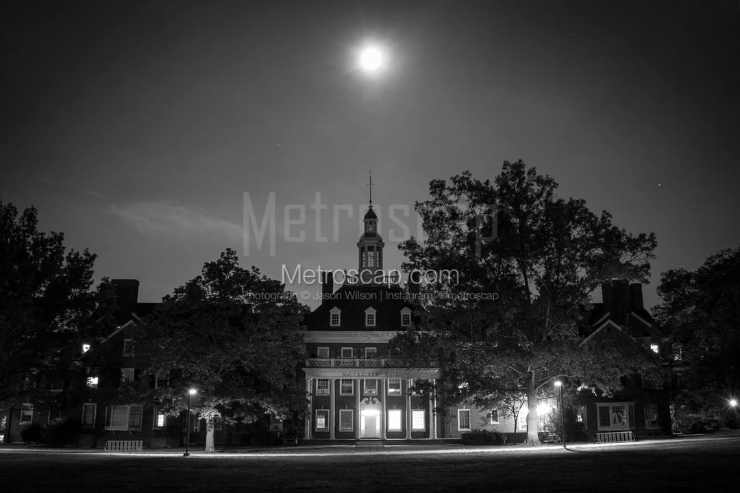 Maccracken Hall at Night Black & White Wall Art. Oxford Ohio Black and