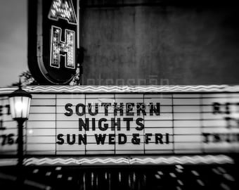 Southern Nights Savannah Theater Black & White Wall Art. Savannah Black And White Pictures | Savannah Office Art