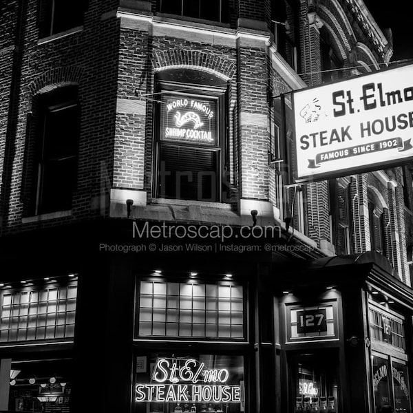 Indianapolis Pictures Black & White. St Elmo Steak House At Night Black And White Wall Art. Indianapolis Black And White Photography