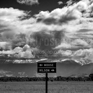 Wilson Wyoming Sign Black & White Wall Art. Jackson Hole Black And White Pictures | Jackson Hole Office Art
