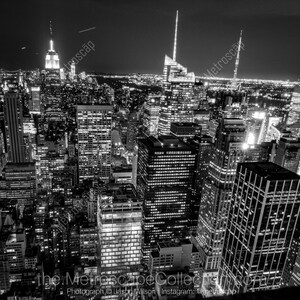Fotografía en blanco y negro de la ciudad de Nueva York, vista aérea de Times Square