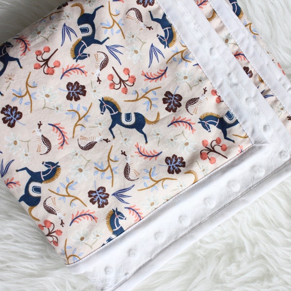 Everyday Minky Blanket / Blush Horses/ Rifle Paper Co Cuddle Blanket