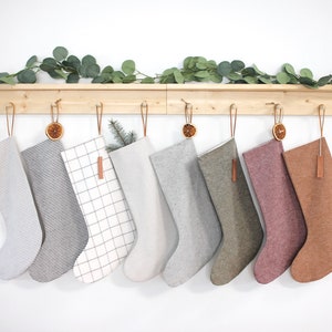 Linen Stocking / Minimalist Christmas Stocking / Scandanavian Stocking / Neutral Stocking image 1