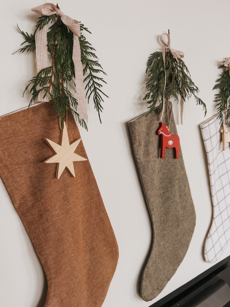 Linen Stocking / Minimalist Christmas Stocking / Scandanavian Stocking / Neutral Stocking image 2