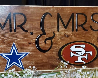 Mr. & Mrs. House Divided Personalized Wooden Sign... You choose NFL teams you want!