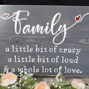 Lovely hand painted wooden sign... Family, a little bit of crazy, a little bit of loud, & a whole lot of love