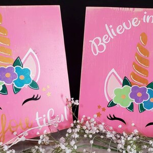 Set of 2 Adorable Handmade Unicorn Wooden Signs with the sayings, Believe in Magic and BeYOUtiful