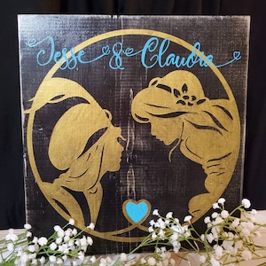 Cute Handmade Personalized Wooden Sign with Disney&#39;s Aladdin and Princess Jasmine