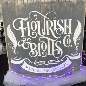 Magic World of H Pottery Hand Painted Wood Sign, Flourish and Blotts