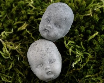 Creepy tiny baby head cement decorations for potted plants or fairy gardens
