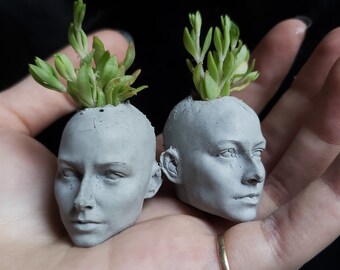 Super realistic miniature face human head planter tiny bonsai pot