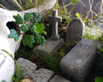 Tiny cemetery mausoleum crypt cement potted plant terrarium decorations