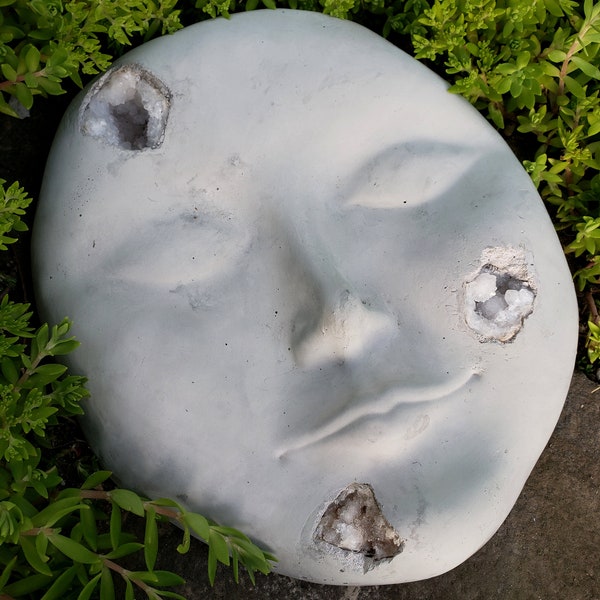 Geode sleeping goddess full moon face quartz crystal stepping stone garden decor