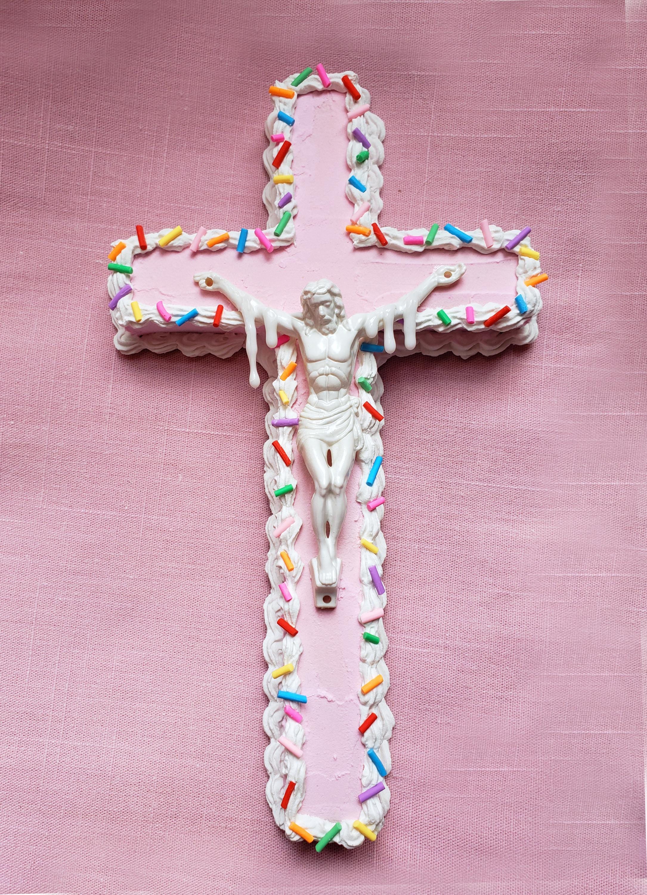 Pink Cake SWEET JESUS Crucifix Cross With Jesus Wallhanging