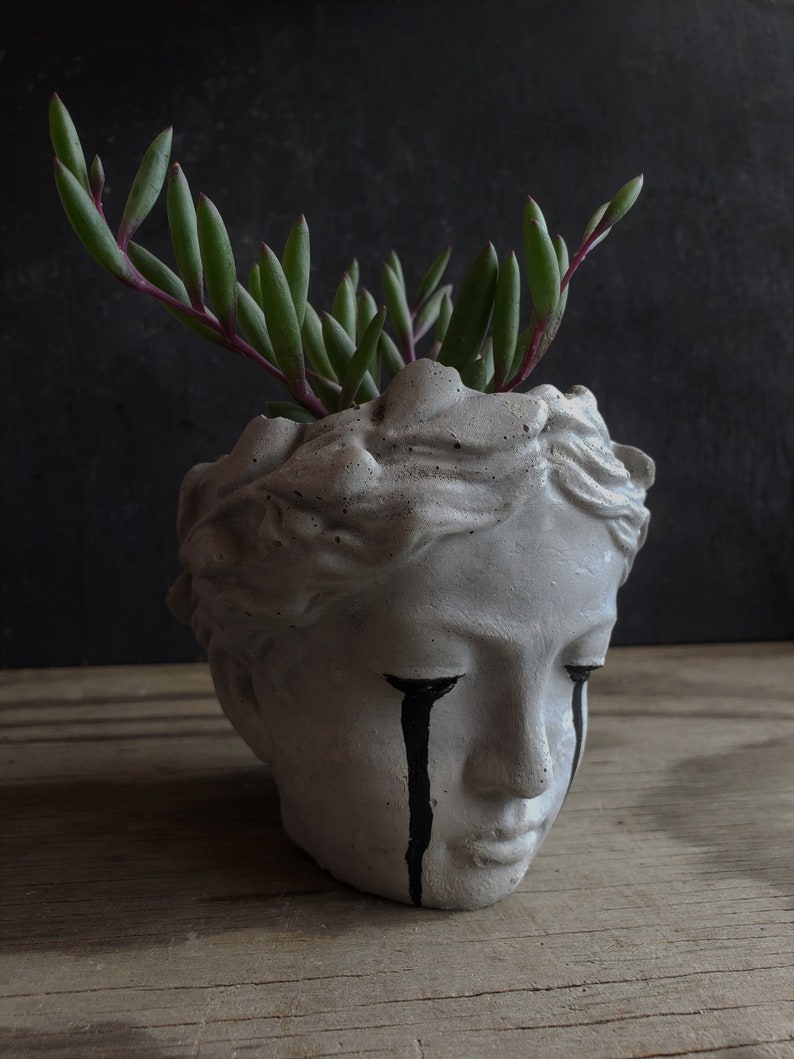 Black Crying Eyes Woman Face Greek Goddess Planter Cement Cactus and ...