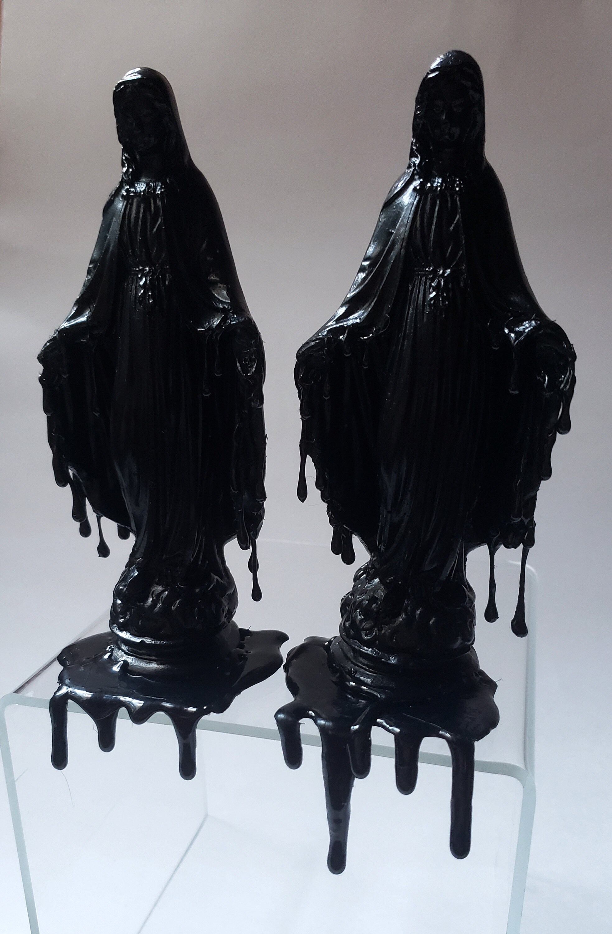 Spooky Creepy Black Dripping Melty Virgin Mary Statue of Mary Pop