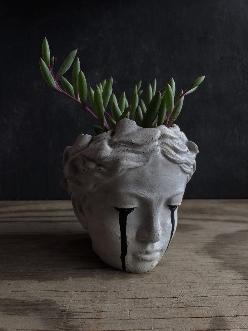 Black Crying Eyes Woman Face Greek Goddess Planter Cement Cactus and ...
