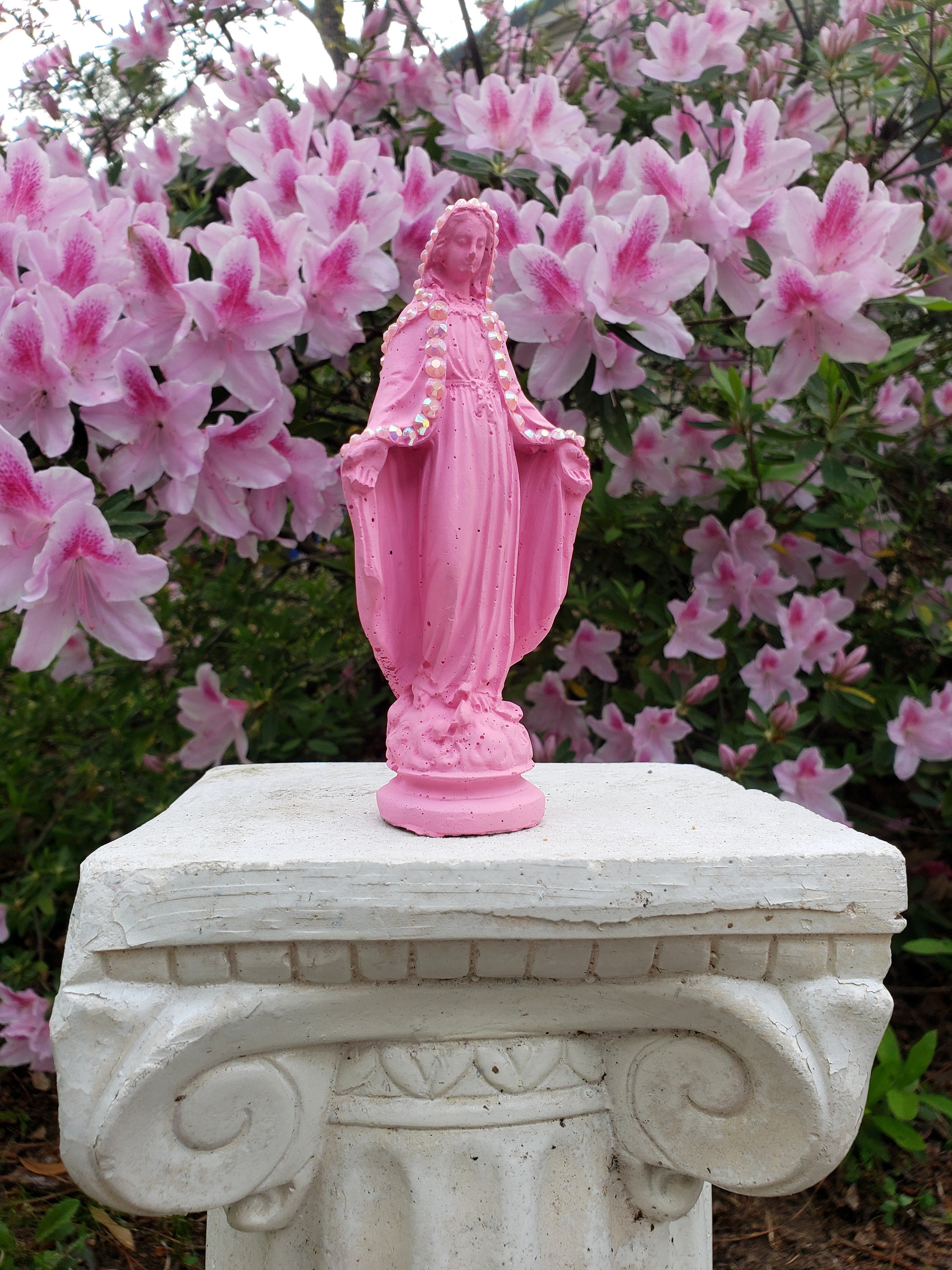 ☆希少　高品質☆　シトリン　マリア様　カービング マリア様☆艶あり聖水ボトル・14cm【PINK】