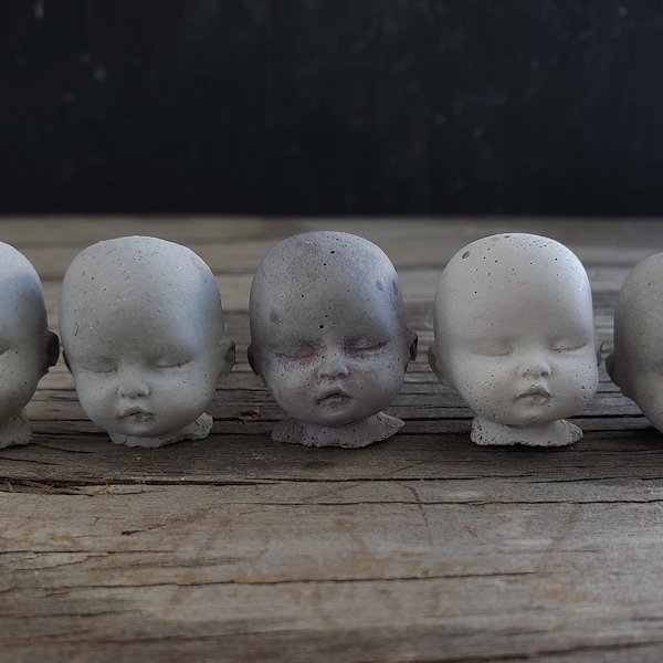 Creepy tiny baby head cement decorations for potted plants or fairy gardens