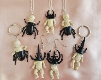 Creepycute beetle baby doll mutant jewelry keychain necklace earrings