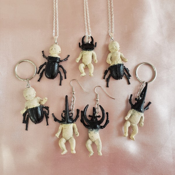 Creepycute beetle baby doll mutant jewelry keychain necklace earrings