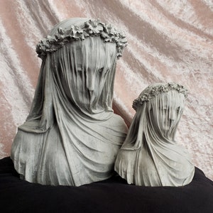 Veiled lady mourning bust cement statue