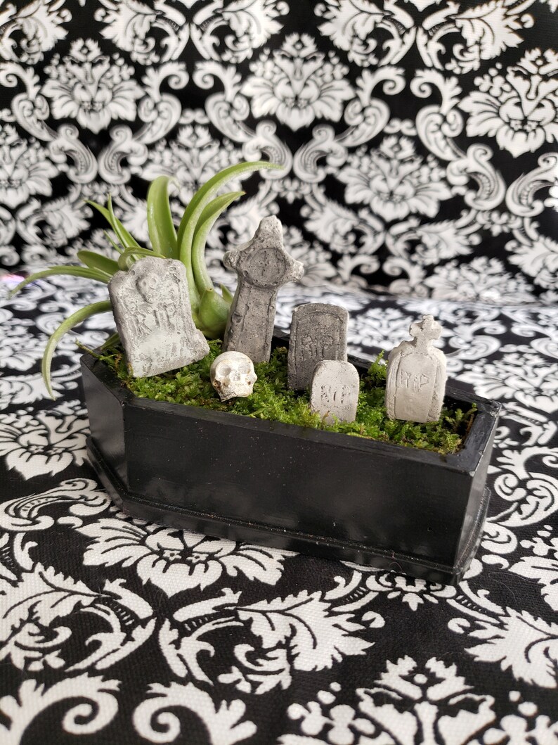 Mini Cemetary Rip Sign Coffin Casket Spooky Moss Mini Cemetery Planter Halloween Decor - Etsy