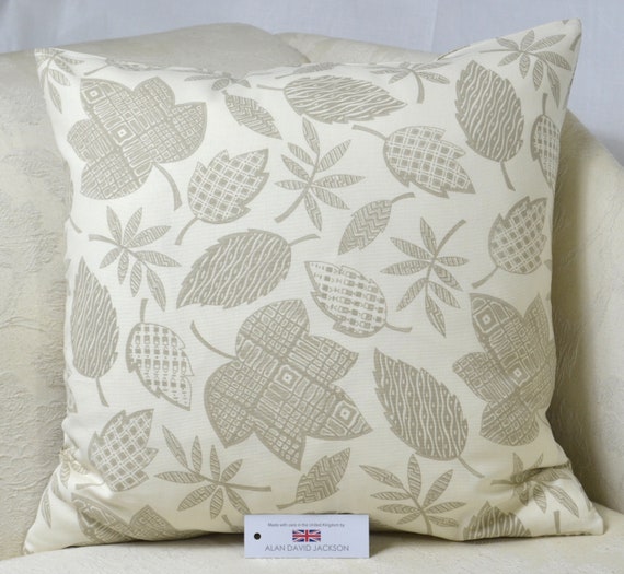 CUSHION COVER 16/"x16/" 41cm sq Beige Leaf Design 100/% Cotton