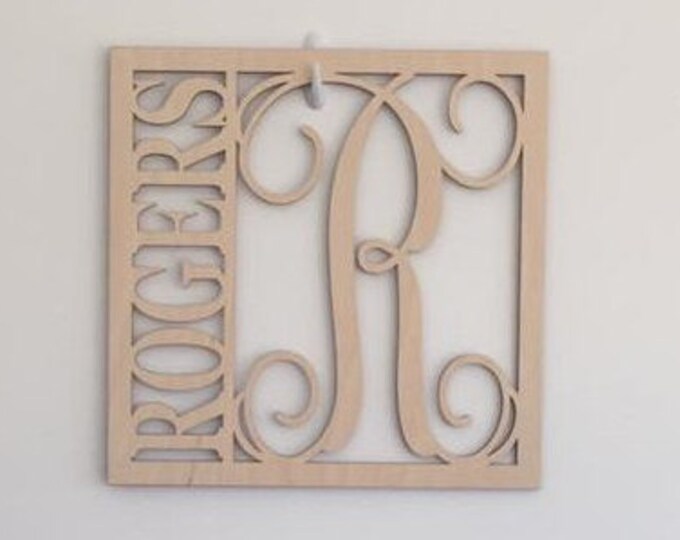 12" Wood Square Monogram Initial Last Name Unfinished