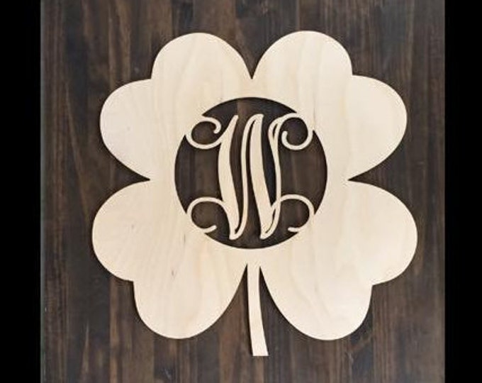 12" Wood Shamrock Clover Shape Unfinished 4 Leaf Monogram Lucky Cutout St Patricks Day