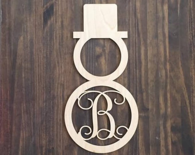 18" Wood Snowman Shape Single letter Curly Monogram Laser Cutout Custom Initial Unfinished