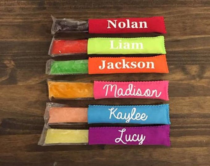 Custom Neoprene Freezer Pop Yogurt Tube Sleeve Holder Cursive Print