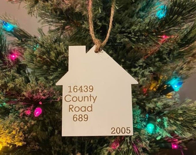 Custom First Home New House Address Wood Ornament Shape Personalized Laser Engraved White Christmas Gift Wedding Anniversary Housewarming