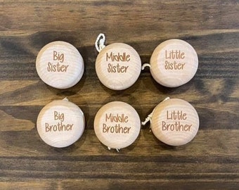 Big Middle Little Brother Sister Engraved Kids Wood YoYo Sibling Gift Birth Announcement Pregnancy