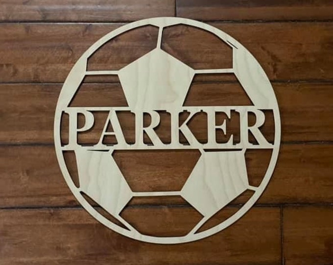 12" Wood Soccer Ball Last Name Team Name Laser Cutout Sport Shape Unfinished