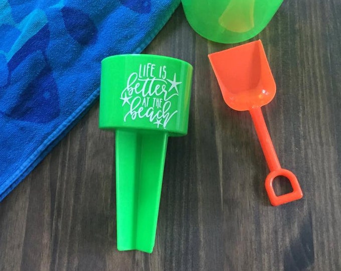 Sand Spiker Life is Better at the Beach Bright Lime Green Drink Holder Summer Vacation
