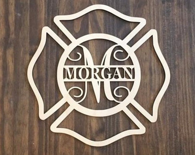 12" Wood Maltese Cross Firefighter Fireman Monogram Laser Cutout Shape Unfinished