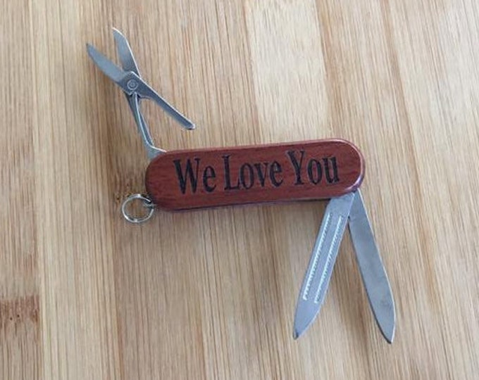 We Love You Laser Engraved Rosewood Pocket Knife Tool