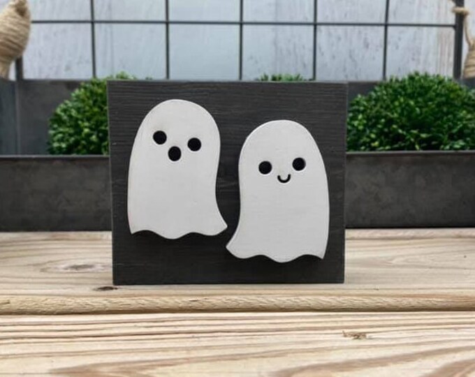 Mini 4x3.5" Halloween Ghost 3d Black Distressed Simple Shelf Sitter Sign Handmade Tiered Tray Decor Oct 31